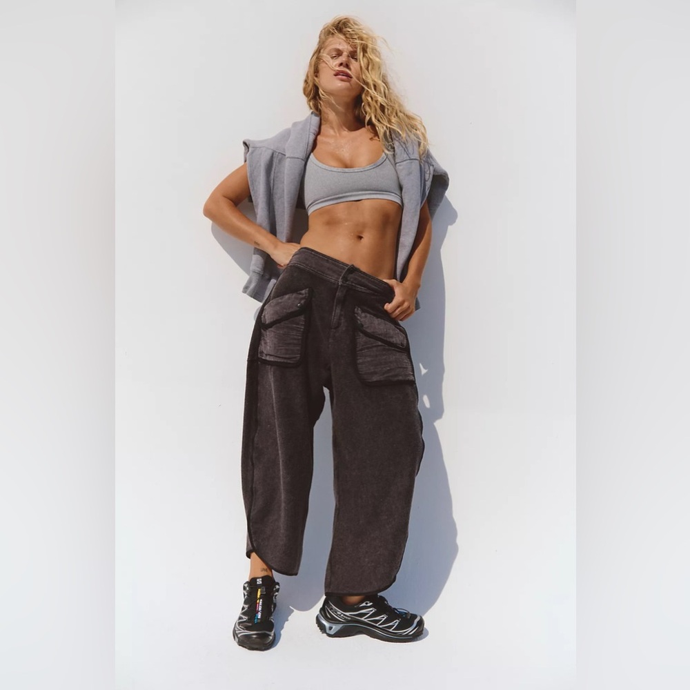 Free People Charcoal Wide-Leg Cargo Pants